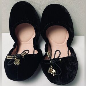 Kate Spade Globe Black Crushed Velvet Foldable Ballet Flats Size 6M